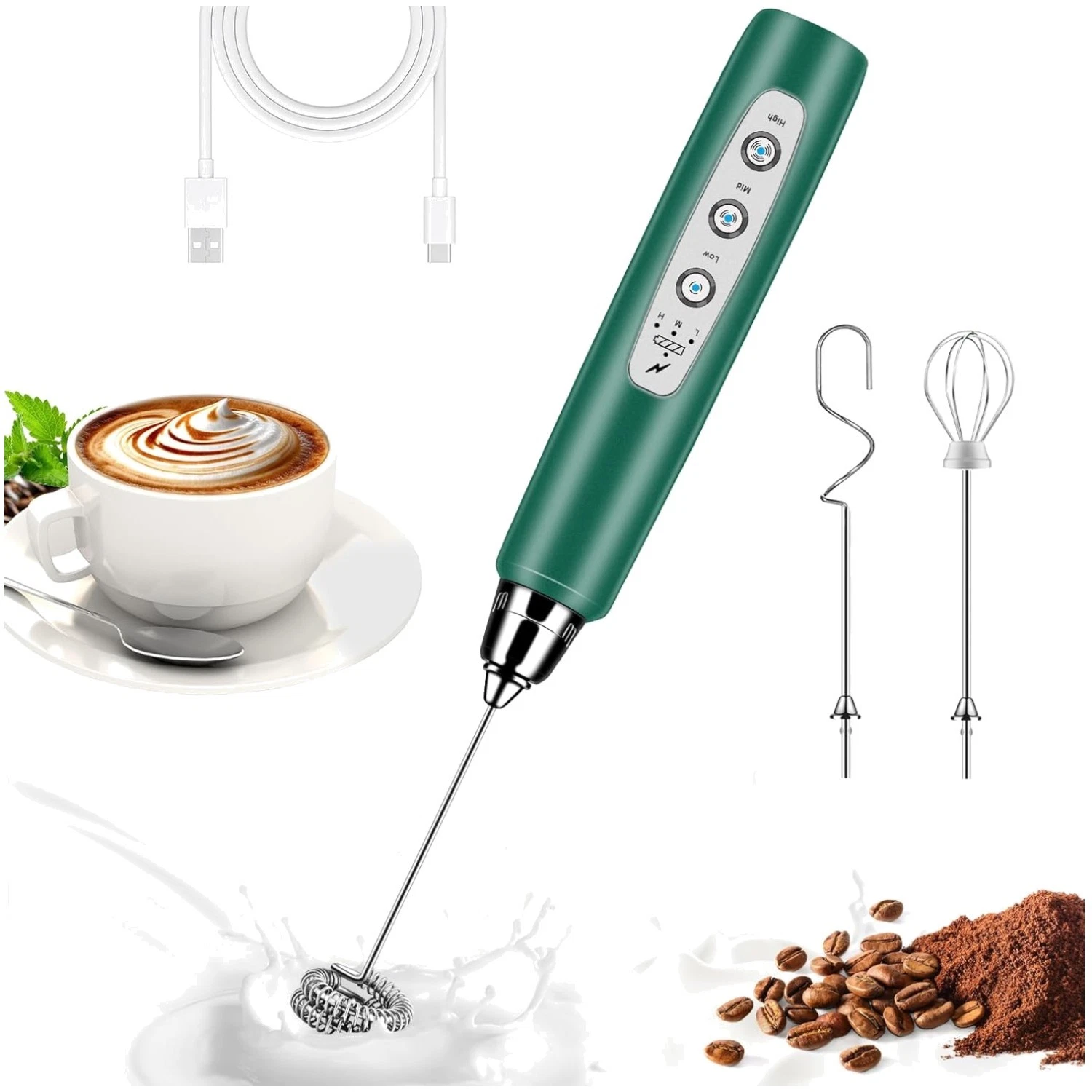 Coffee Frother Handheld - 3 Speeds, Stainless Steel