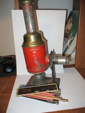 Early Magic Lantern Oil Lamp Tin Toy Projector With Slides