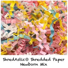 ShredAstic®  Shredded Paper Mix White Blue Yellow Pink Crinkle Cut Zig Zag