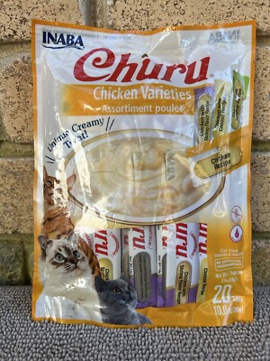 INABA Churu Creamy Lickable Purée Cat Treat with Taurine 0.5 Oz 20 Tubes Chicken