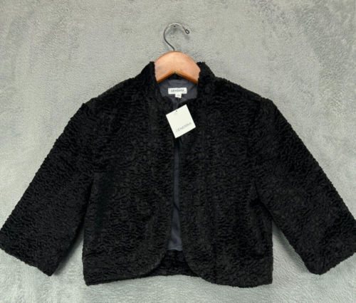 NWT Generra Faux Fur Jacket Shrug Womens 6 Black Soft Open Front Half Sleeve - Picture 1 of 9