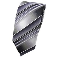 Schmale Tigertie Krawatte Grau Silber Anthrazit Hellgrau Gestreift - Tie Binder