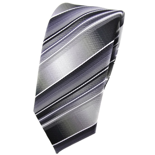 Schmale Tigertie Krawatte Grau Silber Anthrazit Hellgrau Gestreift - Tie Binder-image