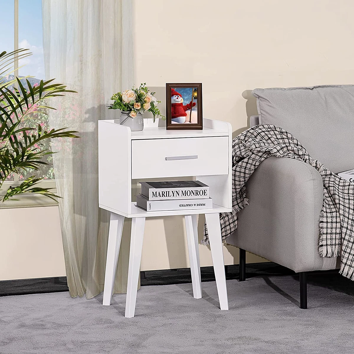White nightstand with open shelf deals