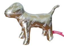 Victoria's Secret PINK Stuffed Dog Shiny Metallic Gold White Logos Plush Toy