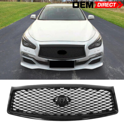 Fits 14-17 Infiniti Q50 ER Style Front Bumper Mesh Grille Guard Gloss Black ABS