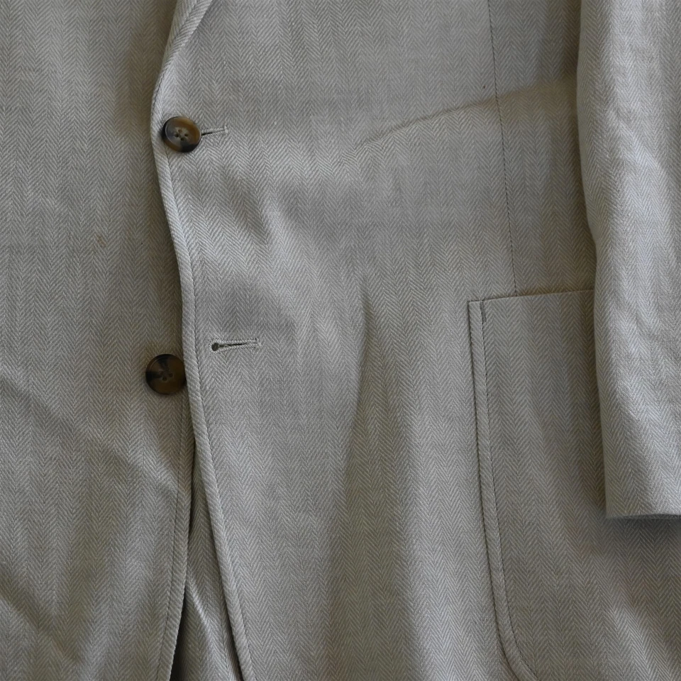 Alan River XL Beige Espiga Lino Algodón Hombre Abrigo Deportivo Traje Chaqueta Foto 3 de 4