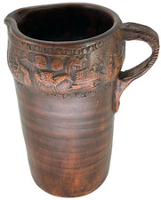 Village Pitcher Hand-Made in Greece-Rich Brown-Olive Harvest & Farm Animals