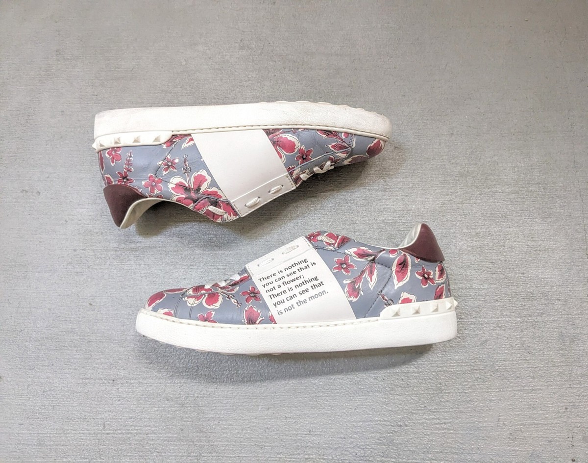 Valentino Rockstud Sneakers Floral Men 9.5 42.5 Gray Leather Italy