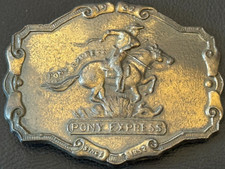 Vintage 1902 PONY EXPRESS "Since 1852" Brass Belt Buckle