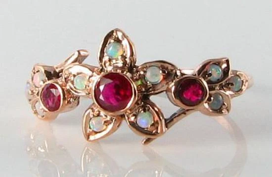 Anillo Eternity Daisy Cluster 9K 9CT Oro Rosa Rubí Ópalo Talla Gratis
