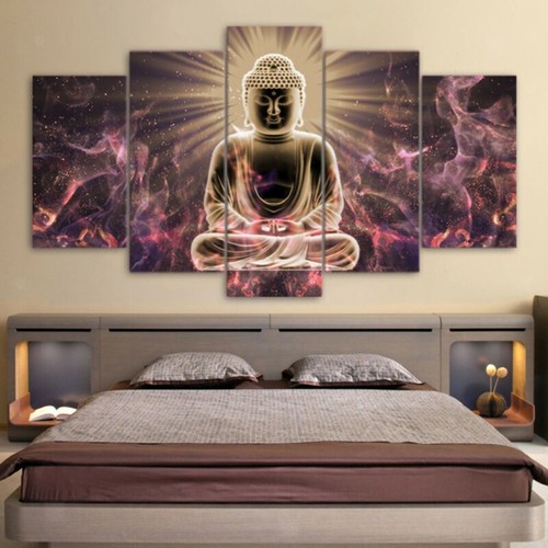 Moderne abstrakte Kunst 5 teiliges Set f??r Wanddekoration mit Buddha Licht - Bild 8 von 12