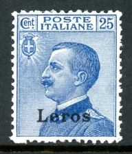 Italy 1912 Aegean Islands Leros 25¢ Blue Scott #6 Mint R760