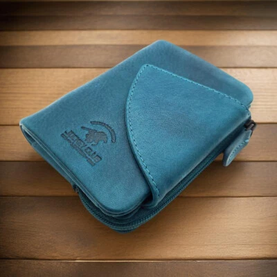 Jockey Club kleine echt Leder Geldbörse Portemonnaie mit RFID Schutz petrol