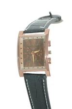 Mens Wrist Watch Strap Gold Analog Quartz Black Band Leather Stainless Steel atp