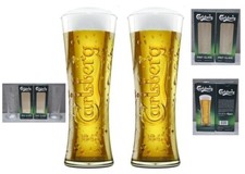 2x Carlsberg Reward One Pint 20oz Beer Glass Embossed Logo Gift Box New CE M11