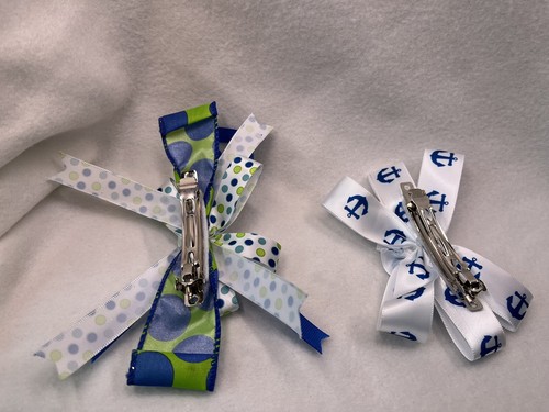 Two Adorable Fun Child Hair Bows Polka Dot & Sailor Clip - Picture 2 of 3
