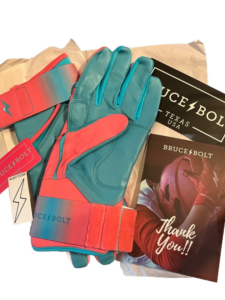 Gants De Baseball BRUCE BOLT Premium Pro Longs - Rose Et Bleu - Taille L - Neufs