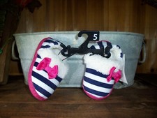 GIRL TODDLER BLACK STRIPE SLIPPERS WITH BOW SHOES SIZE 5 RUBBER SOLE CASUAL NEW