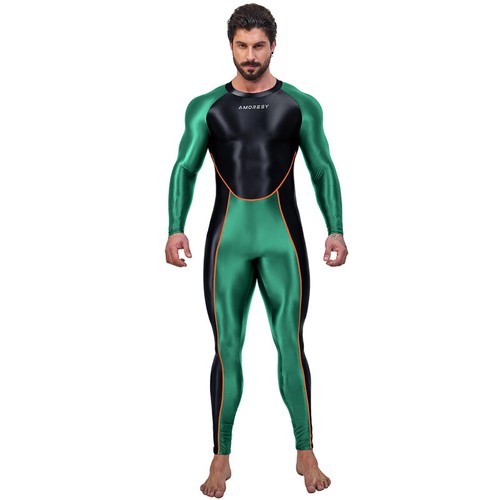 AMORESY Men's Shiny Jumpsuits Tracksuits Cycling Tights Overalls Activewear Sets - Picture 27 of 32