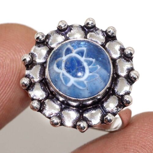 925 Silver Plated-Italian Murano Glass Ethnic Ring Jewelry US Size-5.5 MJ - Photo 1/3