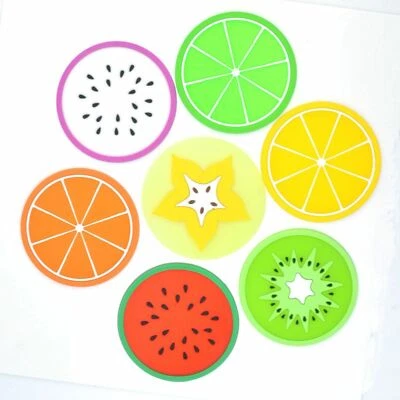 6PC Fruit Coaster Set Colorful Silicone Cup Drinks Holder Mat Tableware Placemat - Image 1 of 4