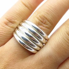 925 Sterling Silver Vintage Ribbed Wide Ring Size 5 3/4
