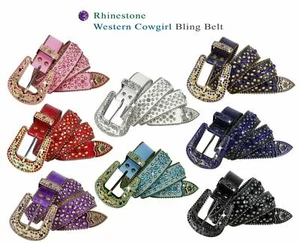Rhinestone Belt Fashion Bling Crystal Genuine Leather Belt 1-3/8"(35mm) Wide