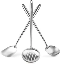 Yosukata 17’Wok Spatula and Ladle Skimmer Spoon-Stainless Steel Cooking Tool Set