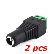 2 PACK - DC Power Plug Female Jack 2.1mm x 5.5mm to Screw Terminal Connector