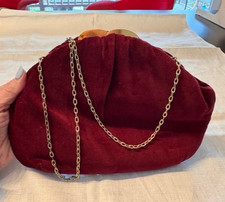 Vintage 1950s HL USA Harry Levine Red Velvet Evening Bag Purse Gold Chain Strap