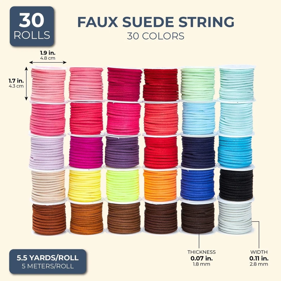 30 Spools Faux Leather Laces for Crafts, 2.5mm Vegan Suede Cord for Crafts - Image 4 of 4