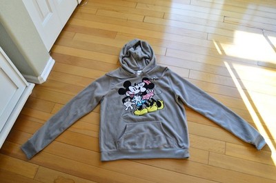 Disney Mickey & Minnie Kissing Pull Over Hoodie Women's Gray Size XL