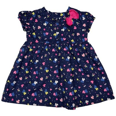 Just One You Baby Girl Floral Dress Bow Accent 3M Navy Blue Cotton