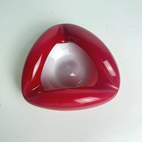 Red Murano Style Art Glass Ashtray Trinket Dish Mid Century Modern Hand Blown 5"