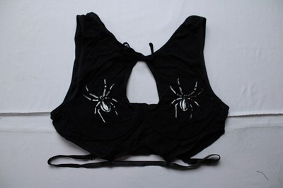 Knotty Women's Front Tie Black Widow Sheer Mesh Bra ZG3 Black/White Large NWt
