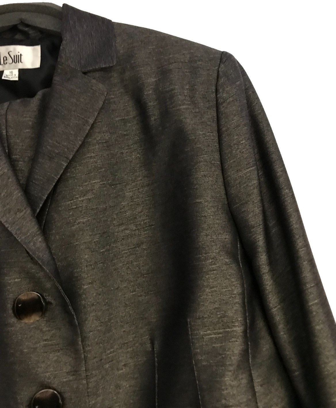 Le Suit Polyester Pant Suit Sz 16 Lined Silver Gray 2 Piece Shiny 38W x 28I