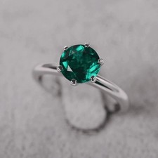 2.00Ct Round Cut Natural Emerald & Diamond Solid 14K White Gold Engagement Ring