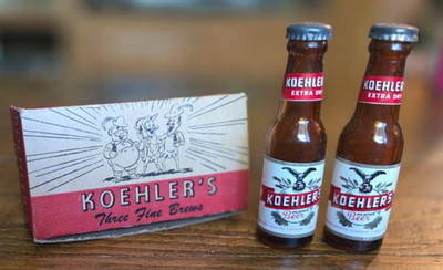 Pair KOEHLER'S BEER Salt & Pepper Shaker Bottles w/Box Erie Brewing PA EXCELLENT