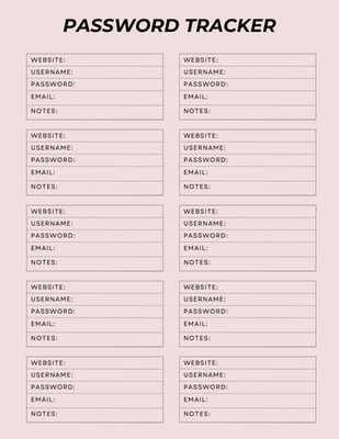 Digital Editable PDF Password Templates Downloadable and Printable