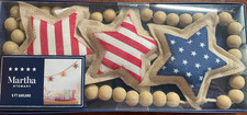 MARTHA STEWART 6 FT GARLAND RED BLUE WHITE STARS STRIPES NATURAL WOOD BEADS NIB