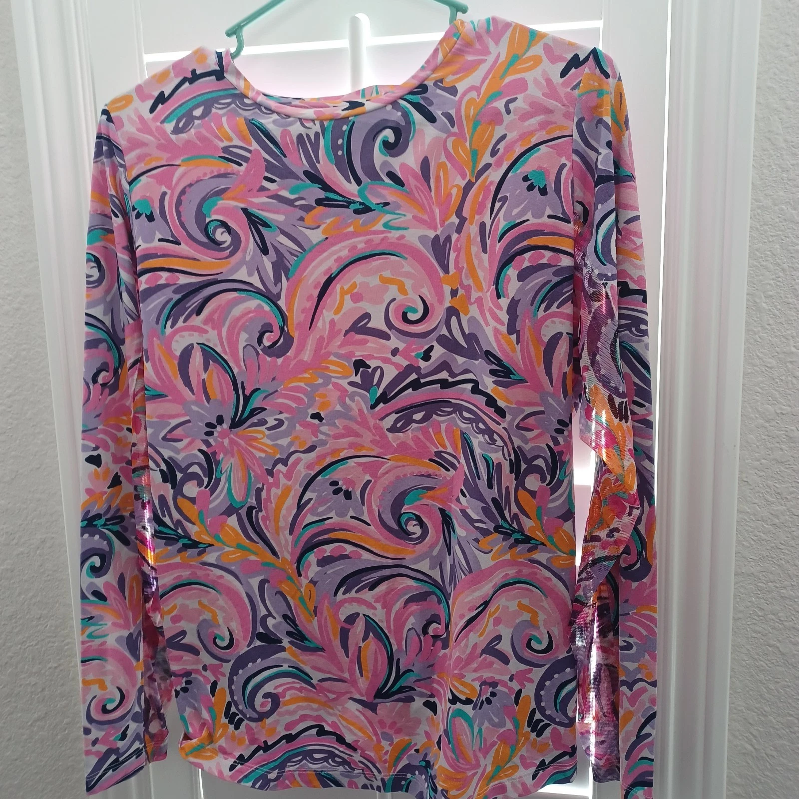 IBKUL Womens Multicolor Long Sleeve Crew Neck Sun Shirt M/L SPF 50 Mesh Inset