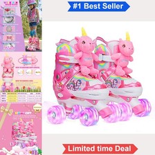 Kids Roller Skates Adjustable Light Up Wheels Quad for Girls Toddler Beginners