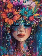 Beautiful Woman Diamond Art Kits for Adults, Flower Diamond Painting Kits, Dimo