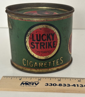 Vintage Round LUCKY STRIKE Tobacco Cigarette Tin Paper Label On Bottom