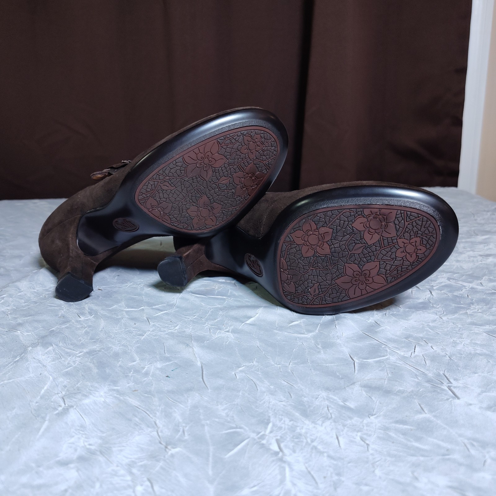 Sofft Mary Jane Heels Women's Size 8.5M Brown Leather Suede Bohemian Shoes 