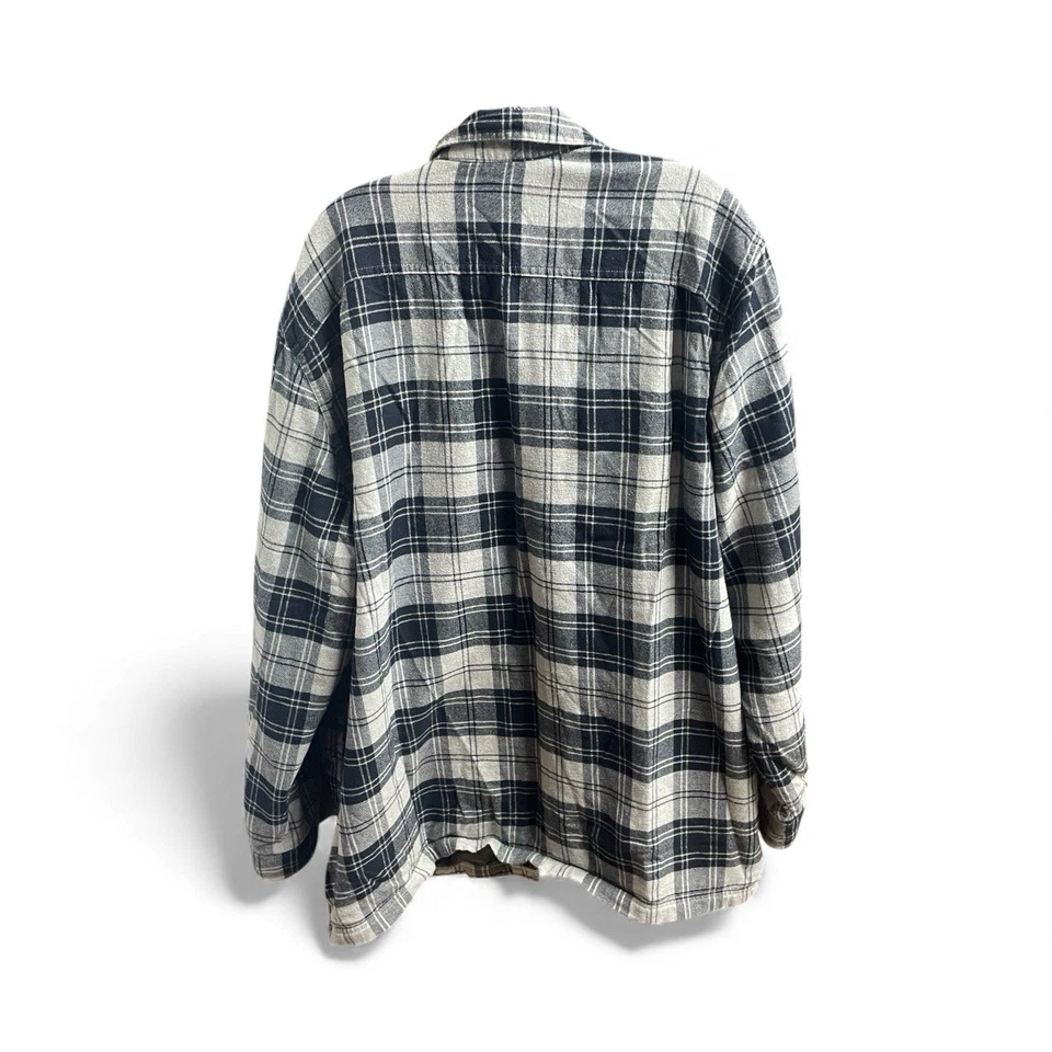 LL Bean Shacket Mens XL Grey Black Plaid Fleece Lined Button Up Thick Shirt - Image 2 of 4