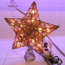 Rustic Jute Burlap Christmas Tree Topper Star Country Farm House Light Up 10"