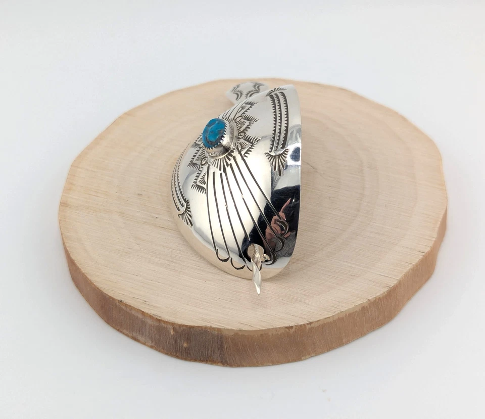 Navajo Handstamped Concho Curved | Turquoise Stone | Hair Pin w/ Stick Accessory - Image 4 of 4