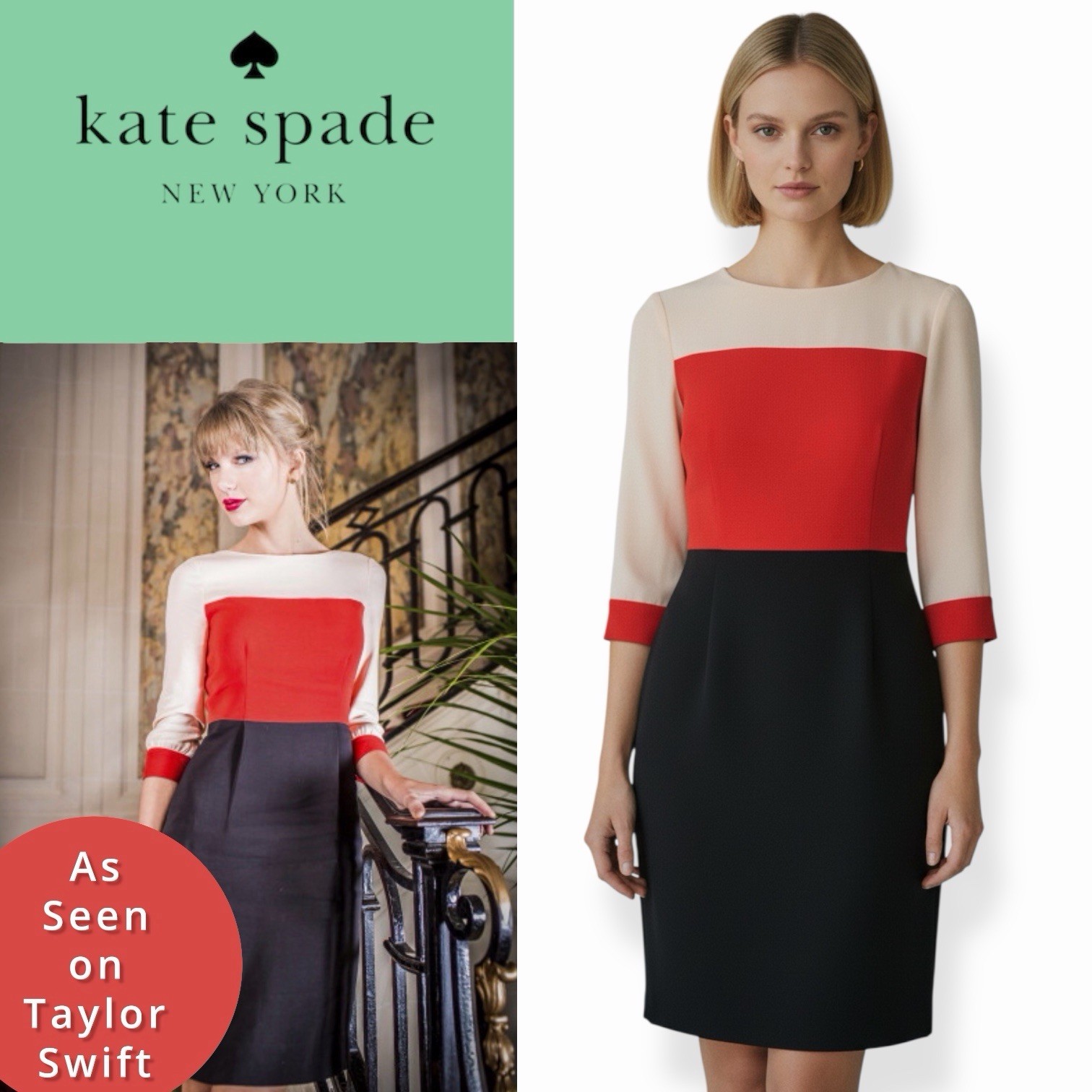 Kate Spade Tsylor Swift Color block Stretch Dress Size 6